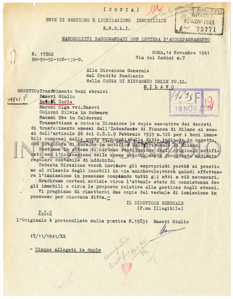 Gli espropri delle proprietà ebraiche, 1939-1943