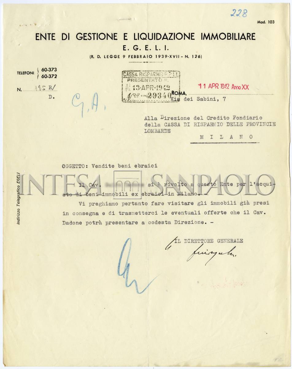 Gli espropri delle proprietà ebraiche, 1939-1943