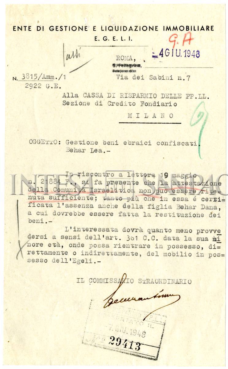 Le restituzioni dei beni alla fine della guerra