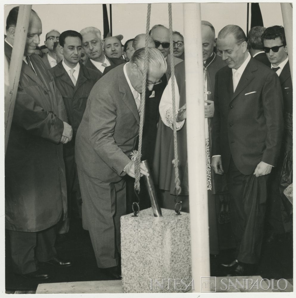 Mercato Ortofrutticolo: posa della prima pietra alla presenza del presidente della Repubblica Gronchi Giovanni, 25 giugno 1960 (Publifoto)