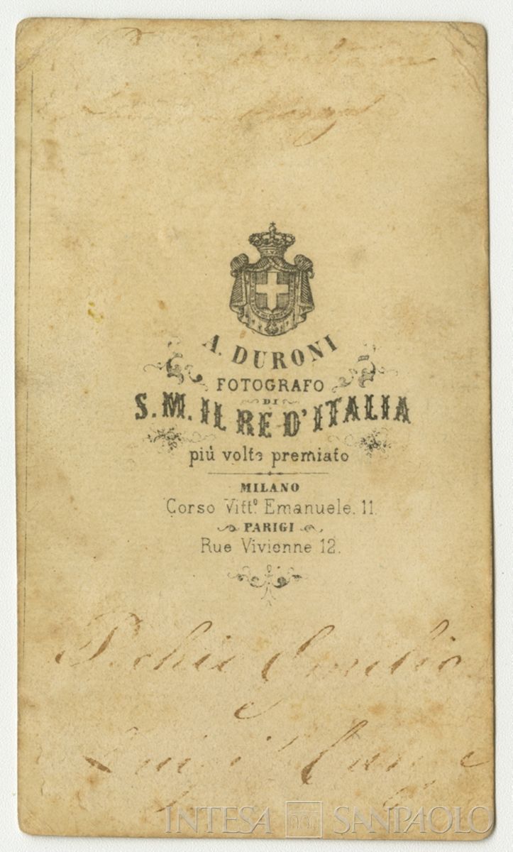 Luigi Canzi con Emilio Corda Pecchio ritratti in studio, 1858 (foto di Alessandro Duroni, verso)