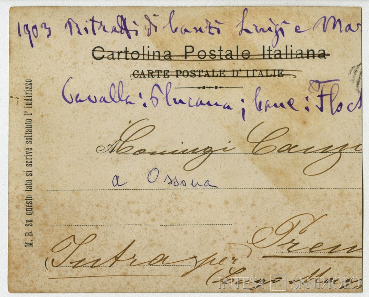 Luigi Canzi con la moglie Maria Antongini a Ossona, 1903 (fotografo sconosciuto, verso)