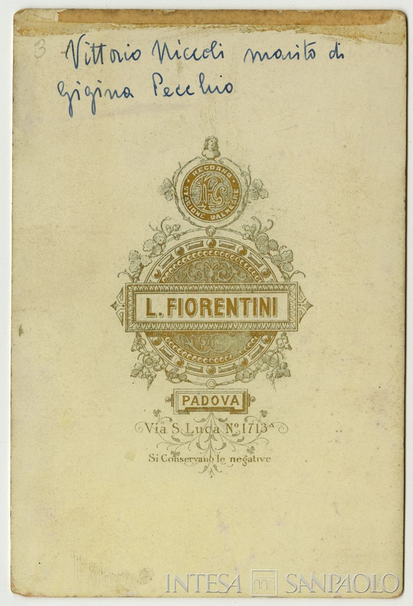 Vittorio Niccoli, futuro marito di Luigina Pecchio, cugina di Luigi Canzi, post 1878 (foto di Lugi Fiorentino, verso)