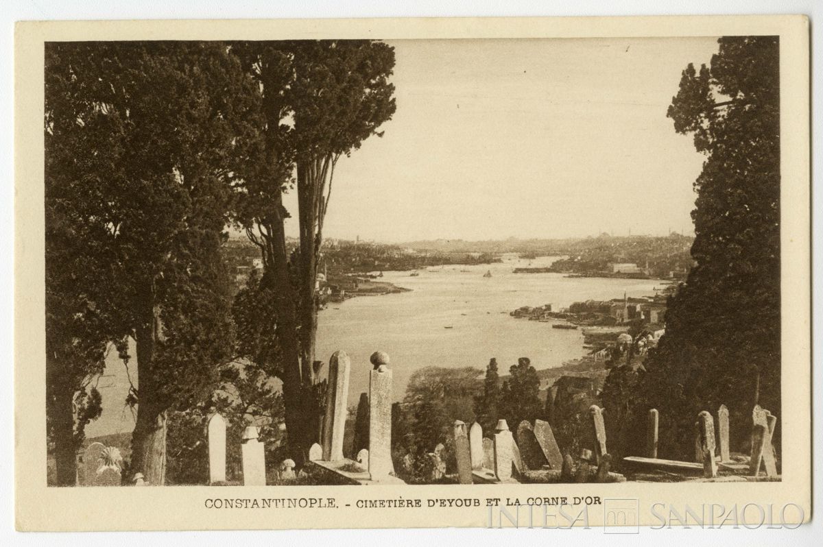 Costantinopoli, Vista del Corno d'Oro dal Cimitero d'Ayoub, ultimo quarto 1800 - 1926 (edizione E. F. Rochat)
