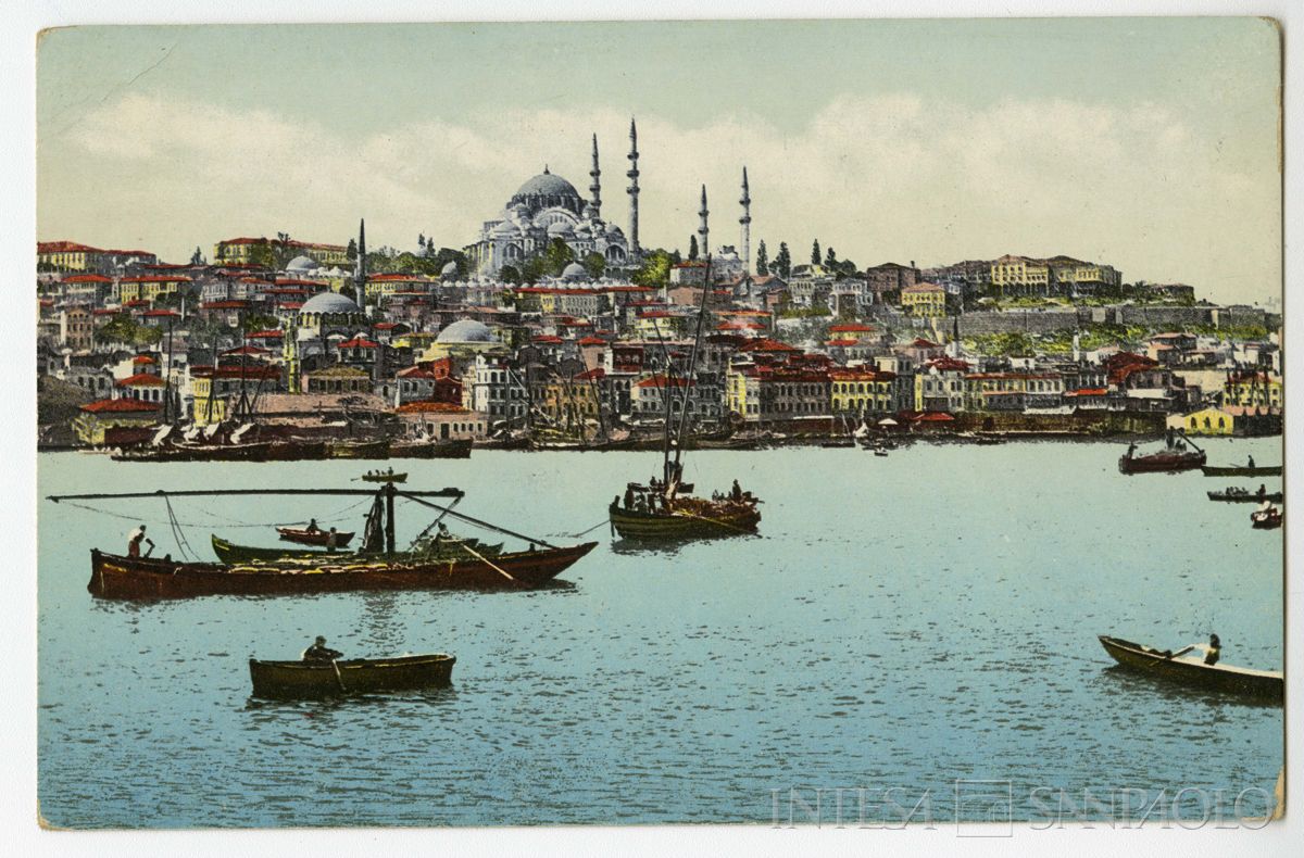 Costantinopoli e Corno d'Oro con la Moschea di Solimano, ultimo quarto 1800 - 1926 (edizione E. F. Rochat)