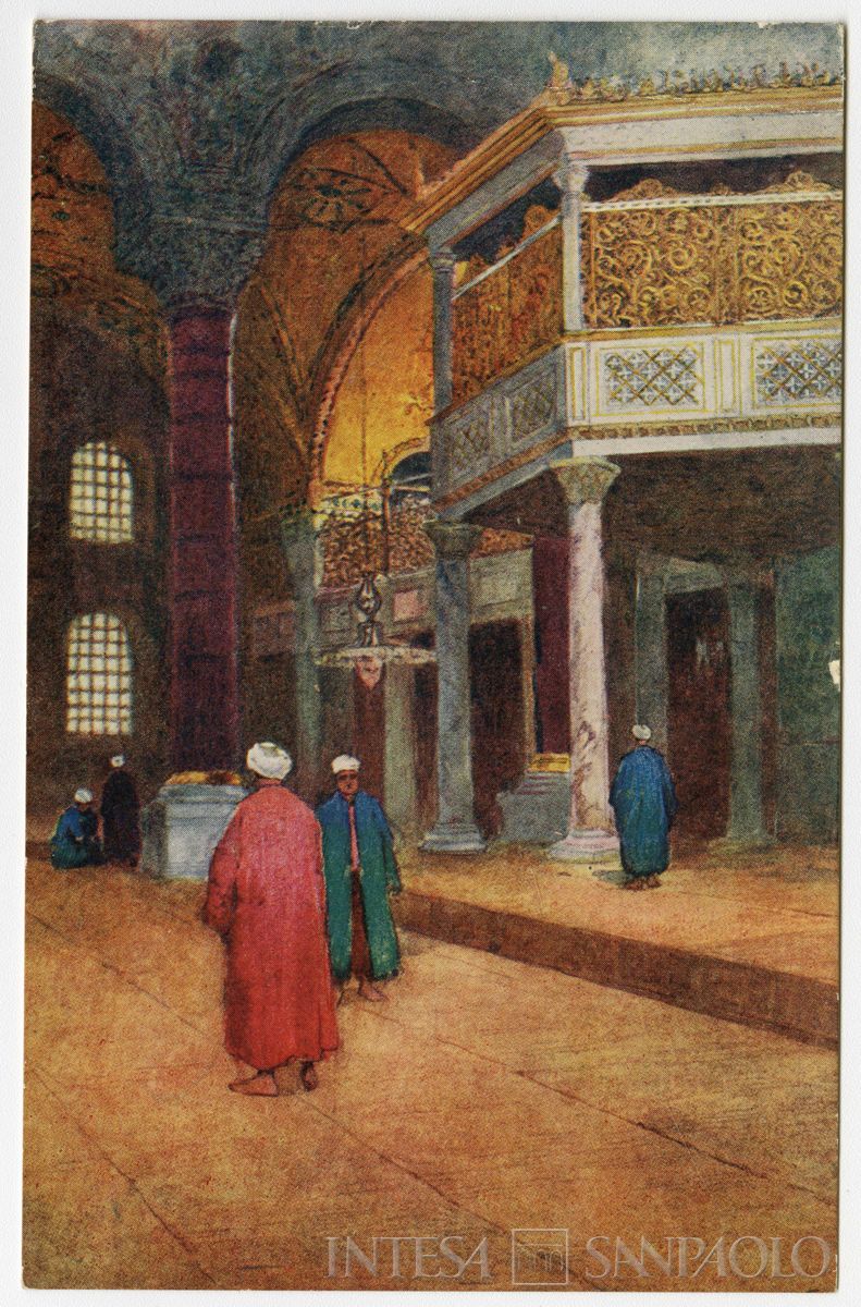 Interno della basilica di Santa Sofia a Costantinopoli, ultimo quarto 1800 - 1926 (edizione E. F. Rochat, illustrazione Goble Warwick)