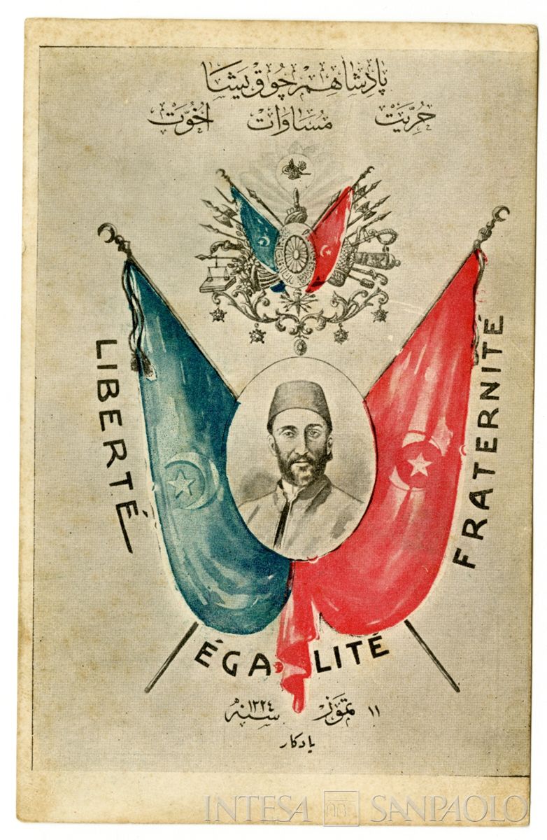 Celebrazione della rivoluzione dei Giovani Turchi, Costantinopoli, 1908 circa (edizione F. Loeffler)