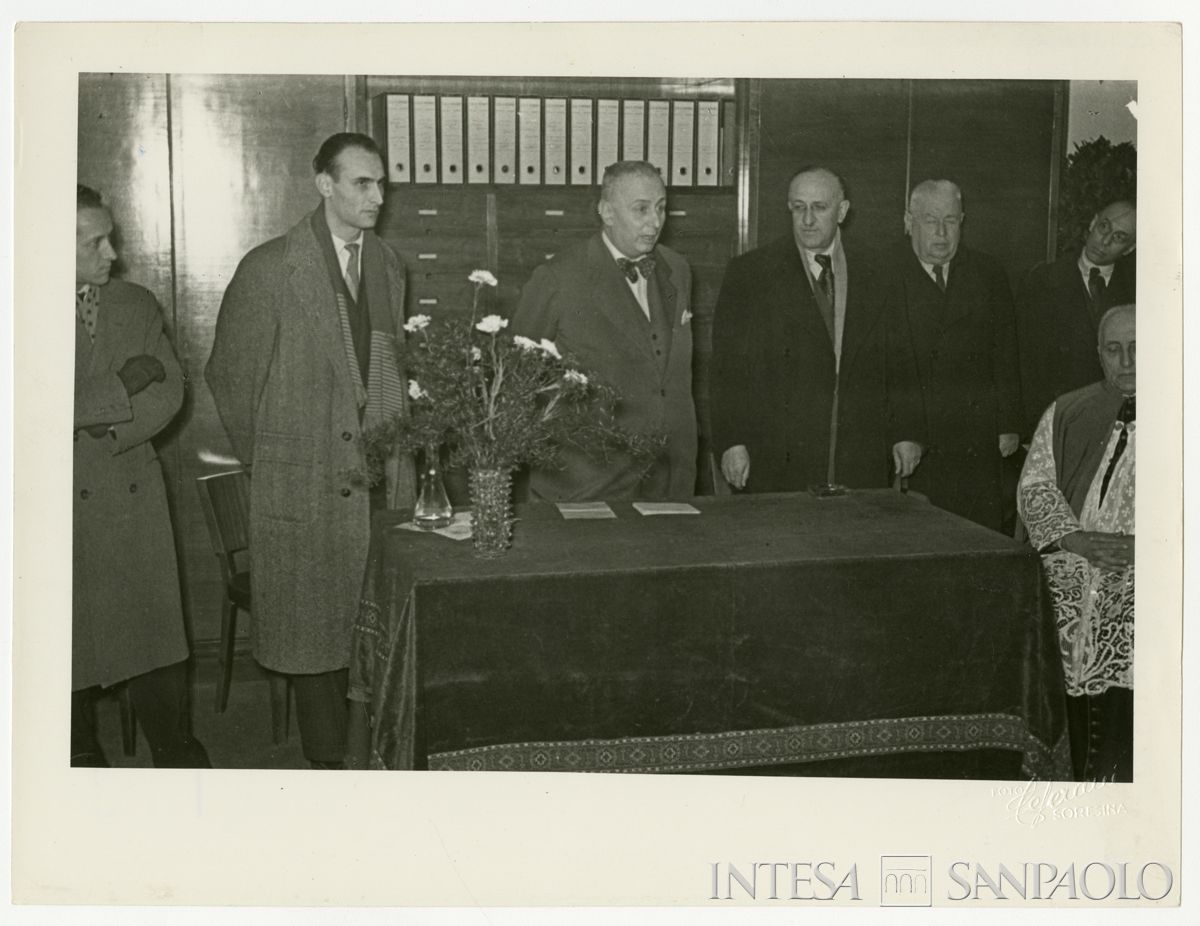 Intervento del presidente Cariplo Stefano Jacini all'inaugurazione della filiale di Soresina, 1950 (Ceferani)