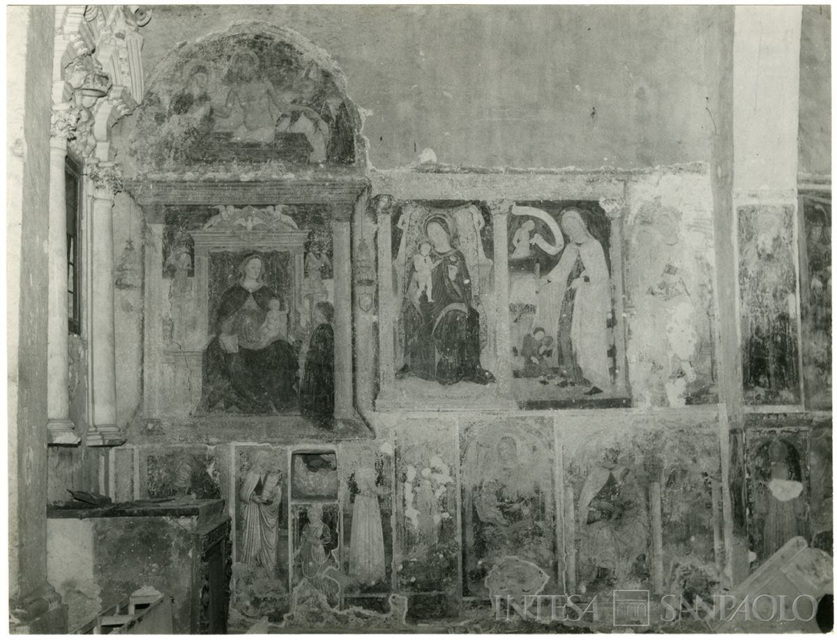 Albino, Chiesa di San Bartolomeo: affreschi di Madonne e Santi durante il restauro, 1962-1964 (Foto Breda)