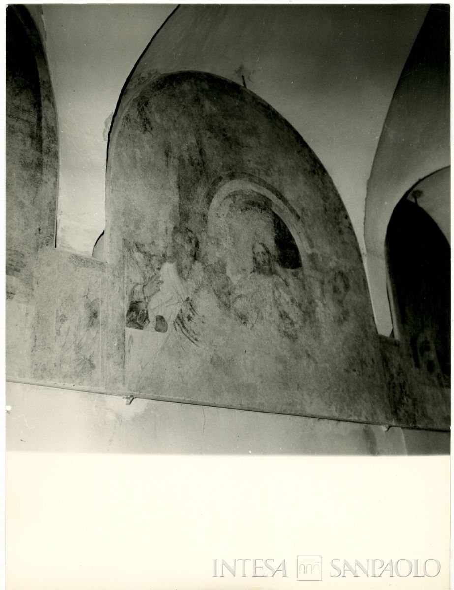 Brescia, Chiesa del Santissimo Corpo di Cristo: lunetta centrale dell'affresco de L'ultima Cena del Romanino raffigurante al centro Gesù con fianco degli apostoli, 1963 (Foto Studio Mirino)