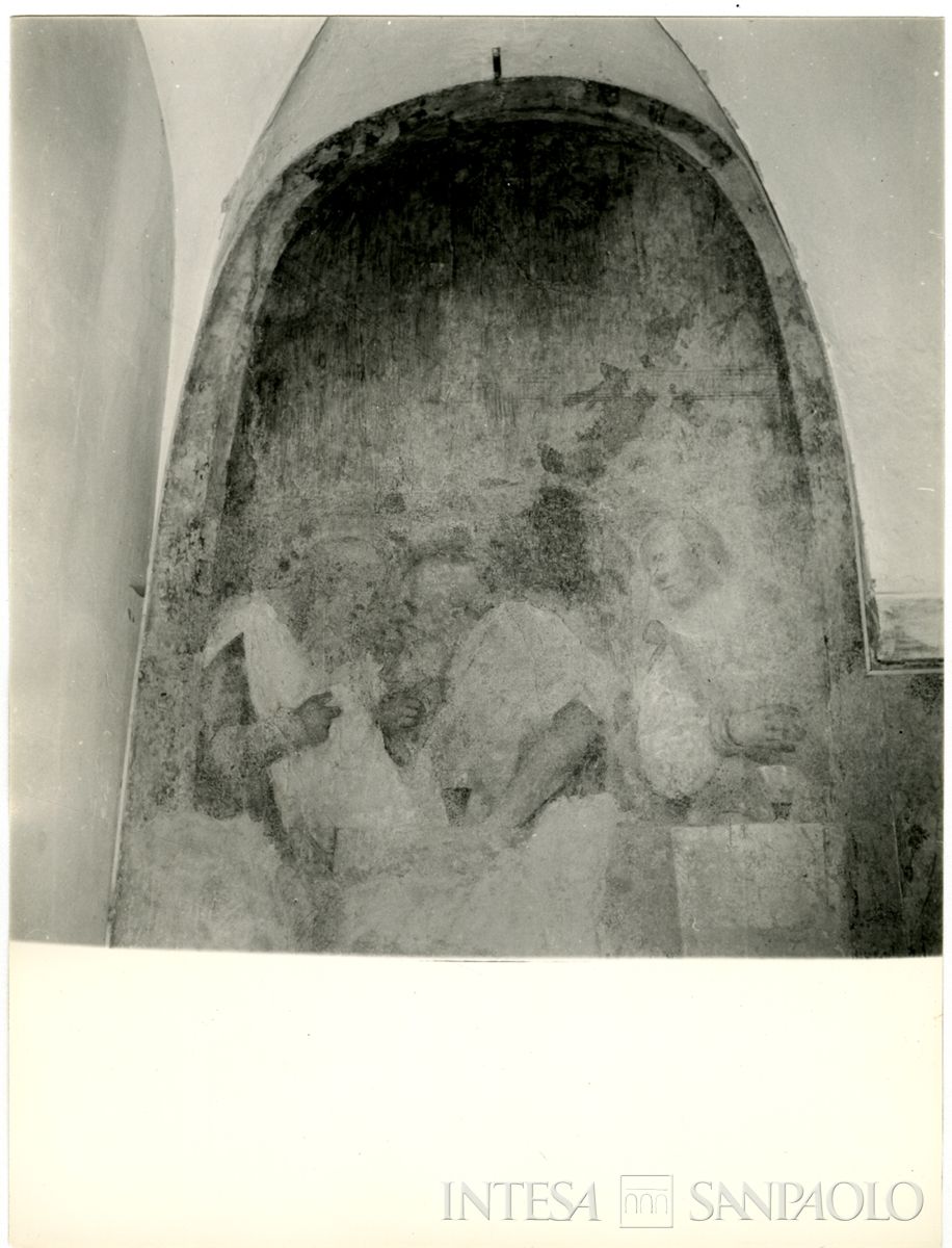 Brescia, Chiesa del Santissimo Corpo di Cristo: lunetta di sinistra dell'affresco de L'Ultima Cena del Romanino raffigurante degli apostoli, 1963 (Foto Studio Mirino)