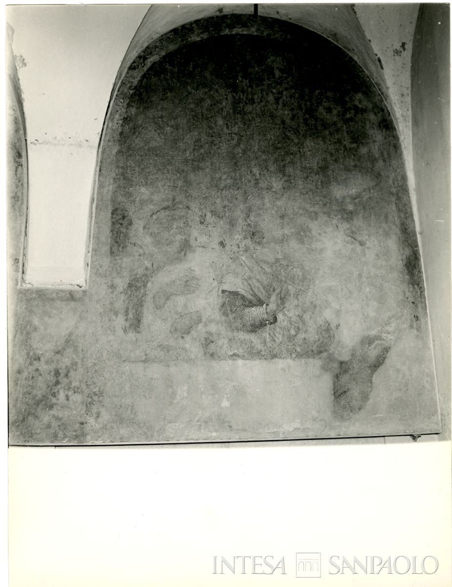 Brescia, Chiesa del Santissimo Corpo di Cristo: lunetta di destra dell'affresco de L'Ultima Cena del Romanino raffigurante degli apostoli, 1963 (Foto Studio Mirino)