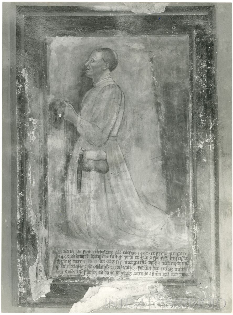 Casatenovo Brianza, Oratorio di Santa Margherita: affresco posto nella parte destra della chiesa raffigurante il committente, 1962-1964 (foto di Davide Clari)