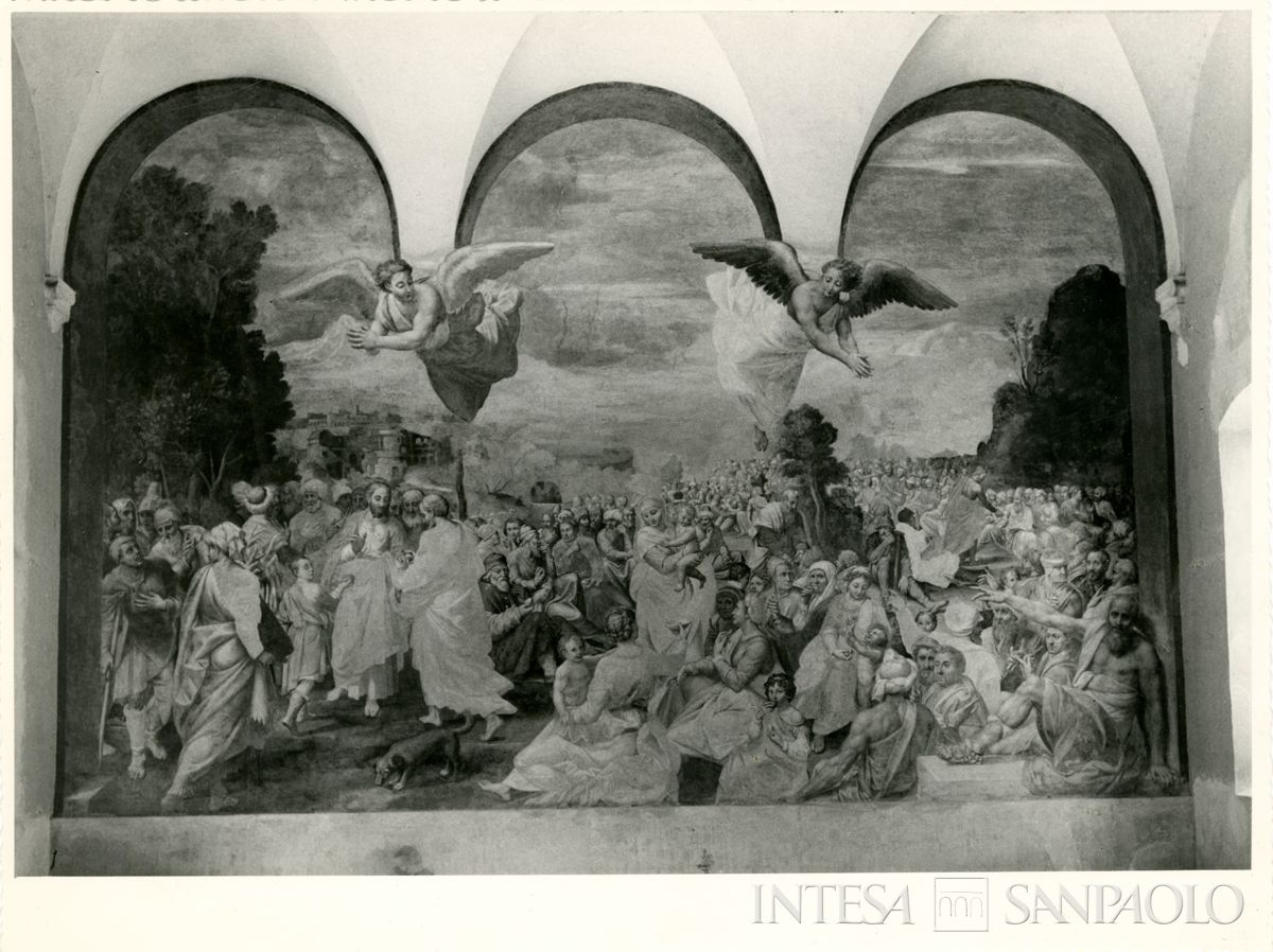 Cremona, Monastero di San Pietro al Po: affresco La moltiplicazione dei pani dopo il restauro, 1962 (Foto Faliva)