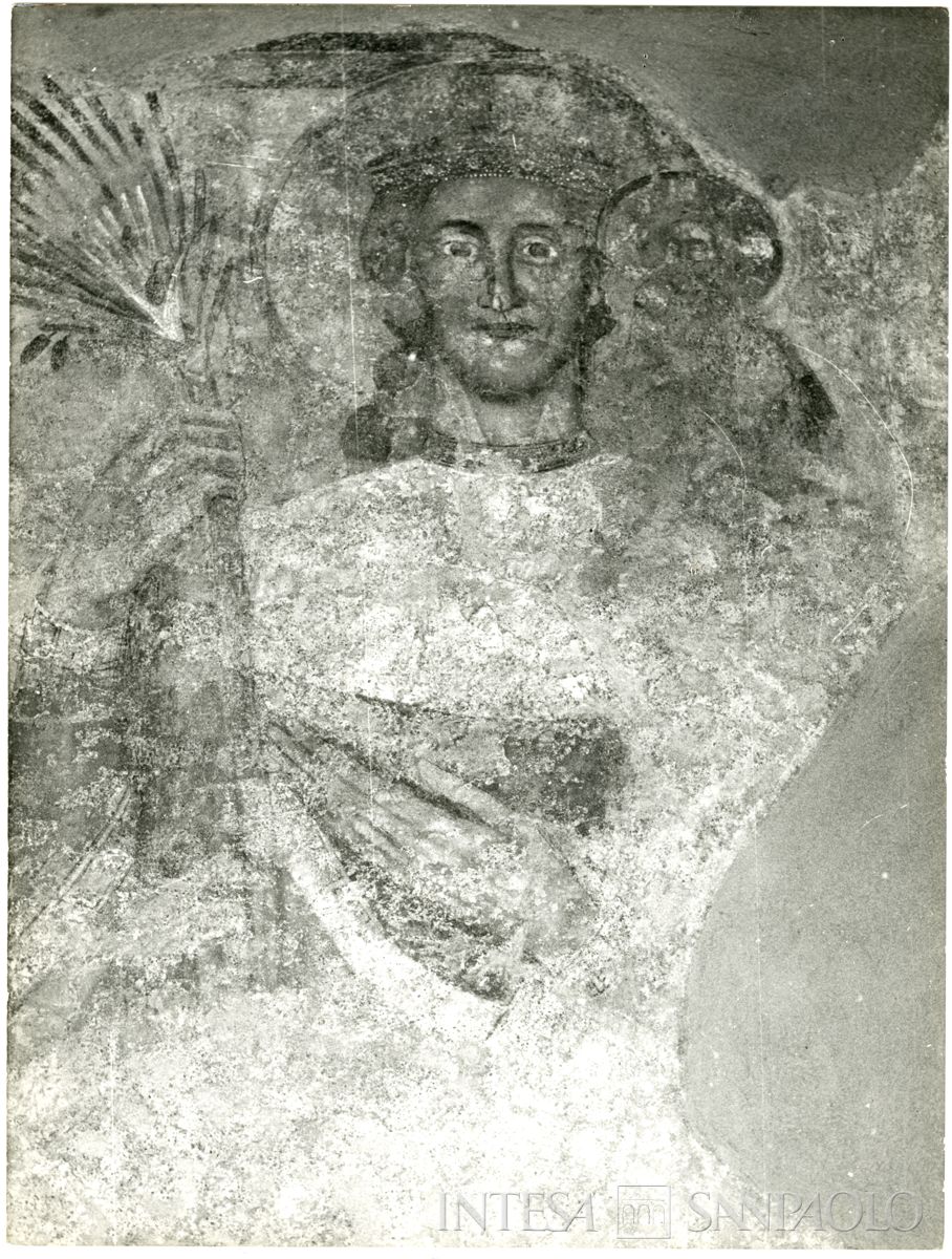 Cusino, Chiesa di San Giovanni Battista: particolare dello stacco murario raffigurante San Cristoforo, 1962