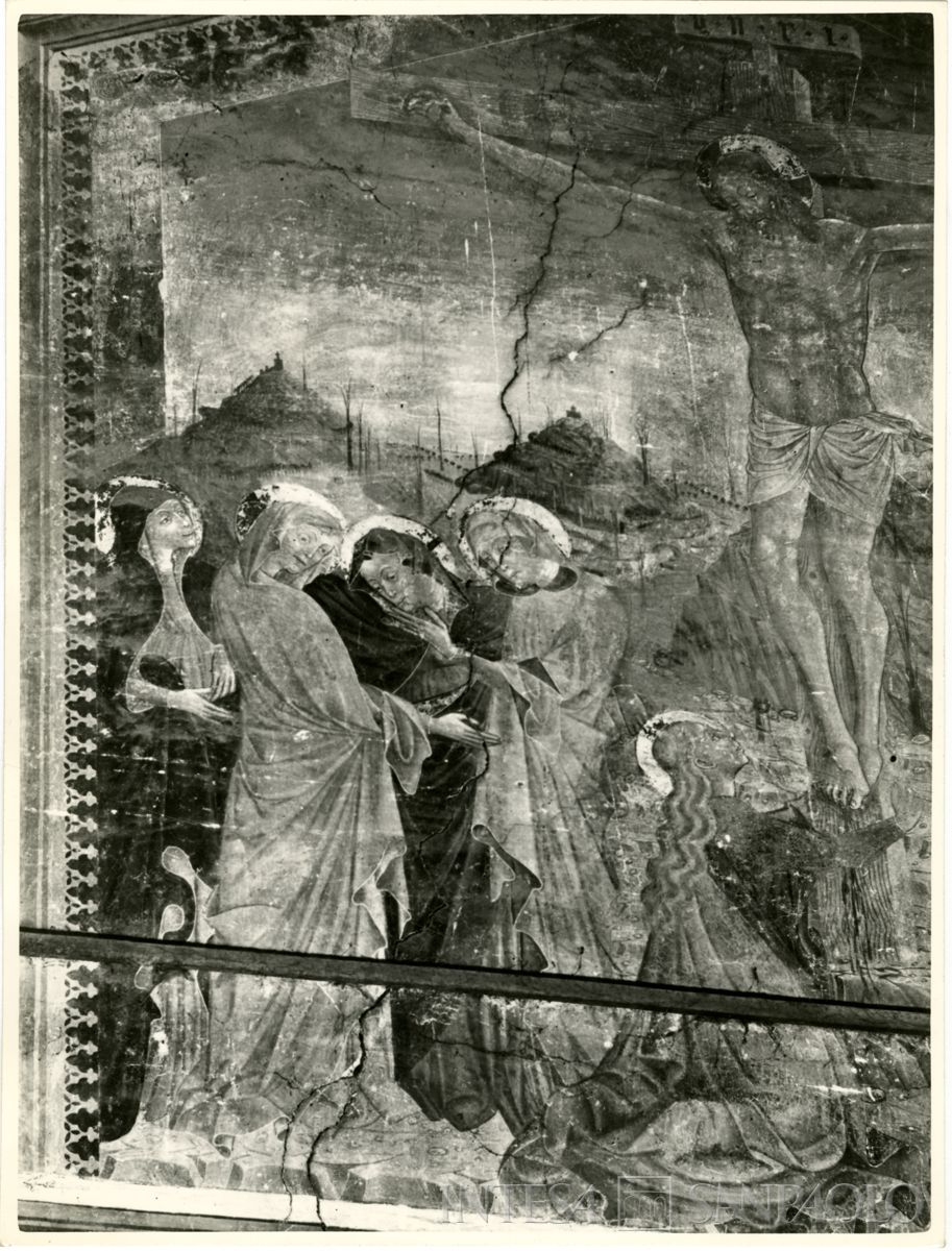 Martinengo, Ex Monastero di Santa Chiara: particolare dell'affresco raffigurante la Crocifissione prima del restauro, settembre 1963 (Foto Wells)