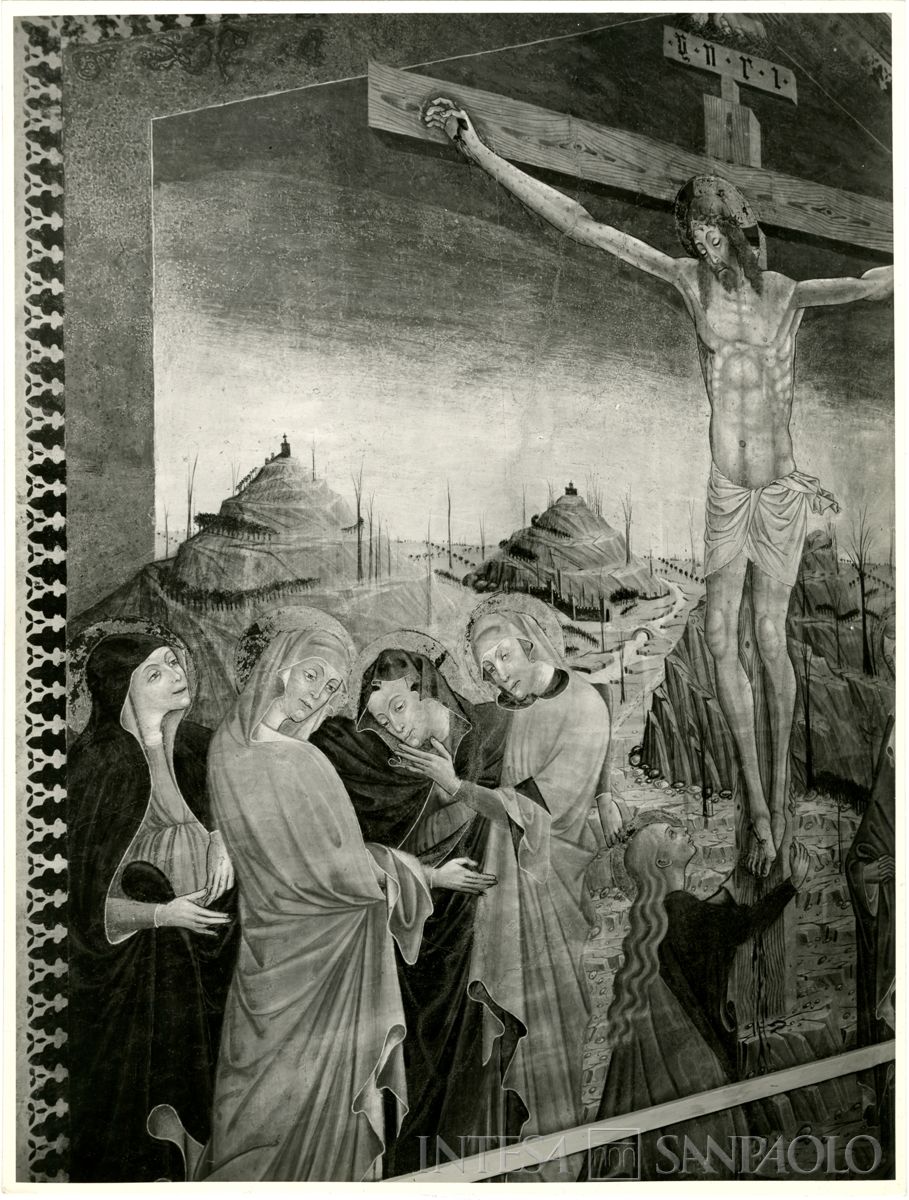 Martinengo, Ex Monastero di Santa Chiara: scorcio dell'affresco raffigurante la Crocifissione dopo il restauro, novembre 1963 (Foto Wells)