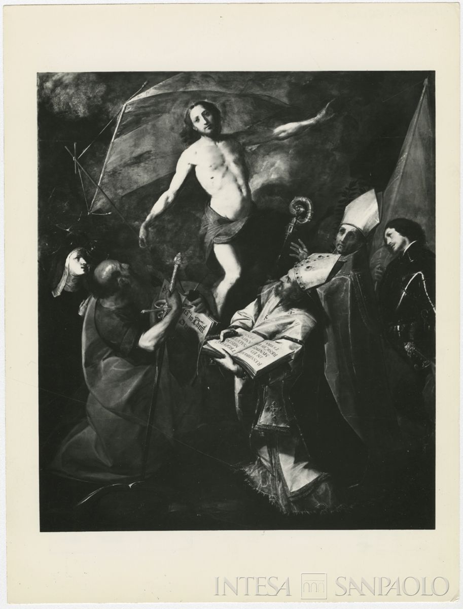 Meda, Chiesa di San Vittore: dipinto del Cerano Cristo risorto e santi dopo il restauro, luglio 1964 (Foto Giovetti)