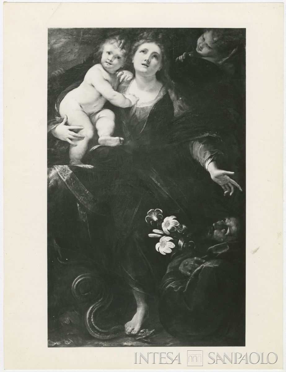 Miasino, Chiesa Parrocchiale di San Rocco: dipinto di Giulio Cesare Procaccini Madonna Immacolata e Sant'Antonio dopo il restauro, luglio 1964 (Foto Giovetti)