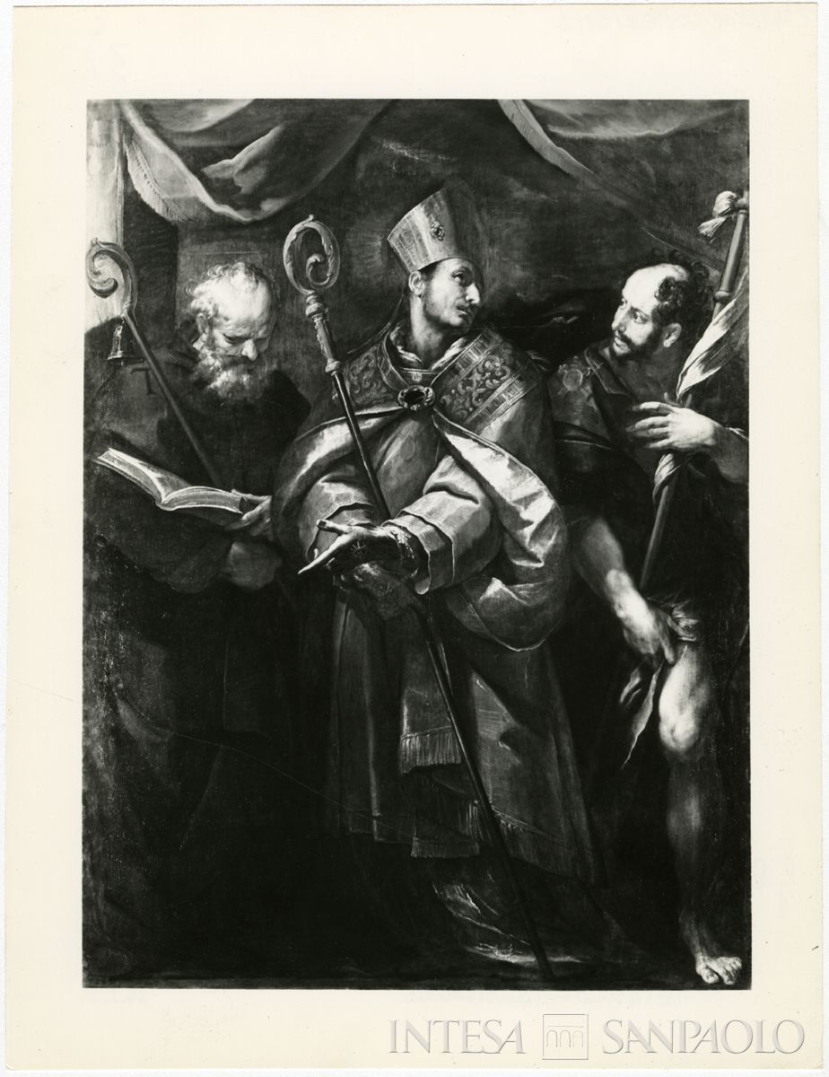 Miasino, Chiesa Parrocchiale di San Rocco: dipinto del Procaccini Santi Carlo, Antonio Abate e Rocco dopo il restauro, luglio 1964 (Foto Giovetti)