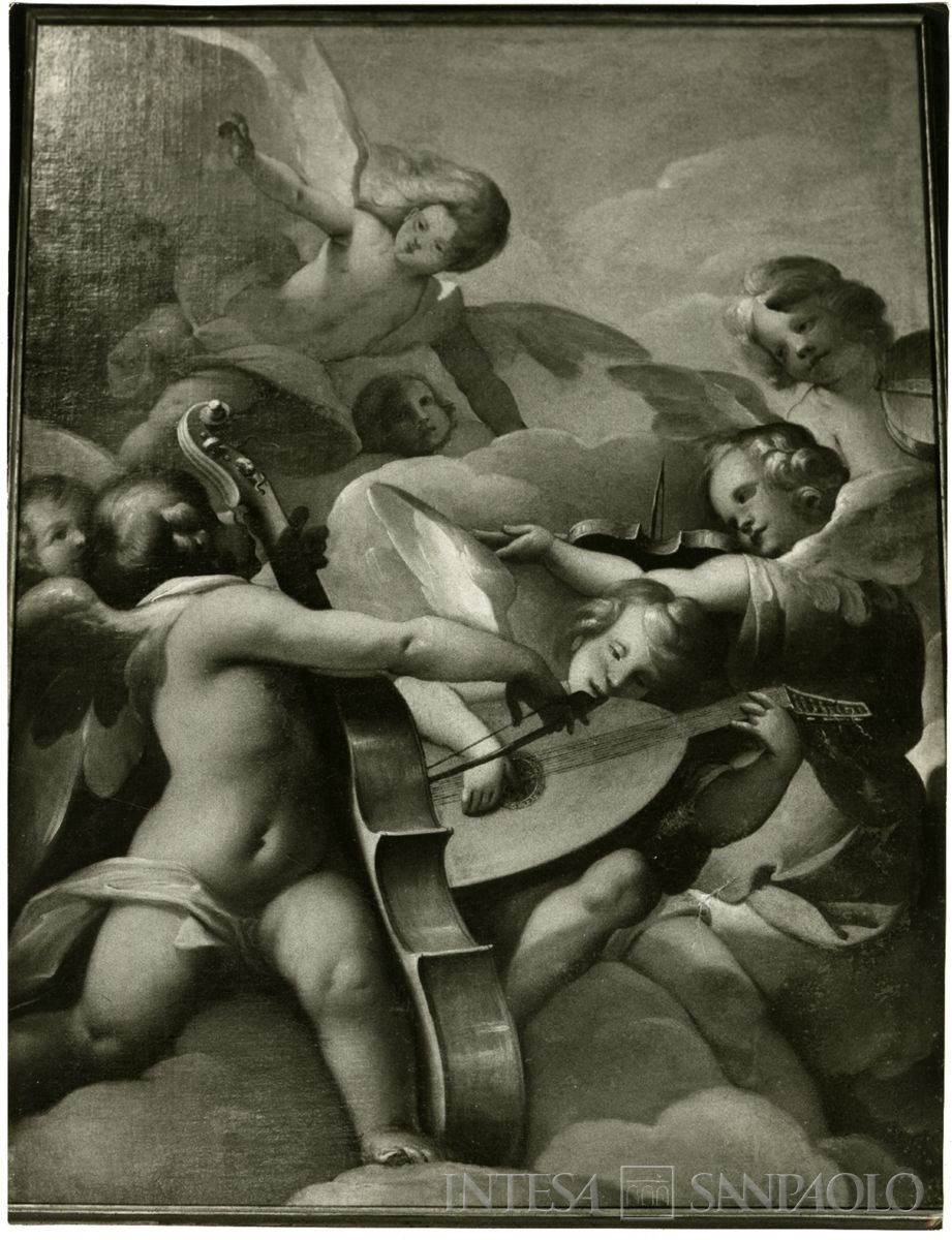 Orta San Giulio, Chiesa di Santa Maria Assunta: dipinto Gloria di sette angeli dei quali quattro musicanti attribuito al Morazzone dopo il restauro, 1962-1964