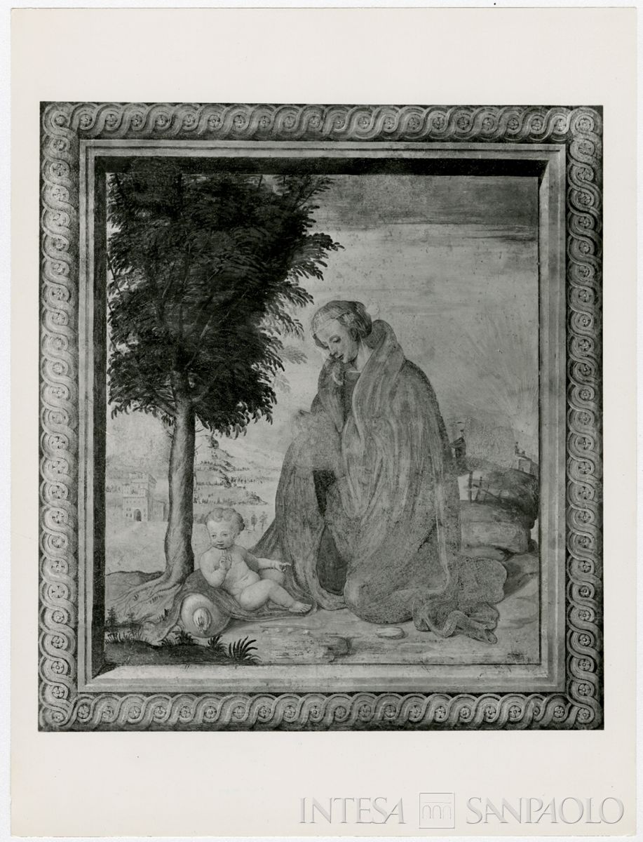 Pavia, Chiesa di San Giovanni Domnarum: affresco di soggetto ignoto presente nella prima cappella a sinistra, luglio 1964 (Foto G. Chiolini)