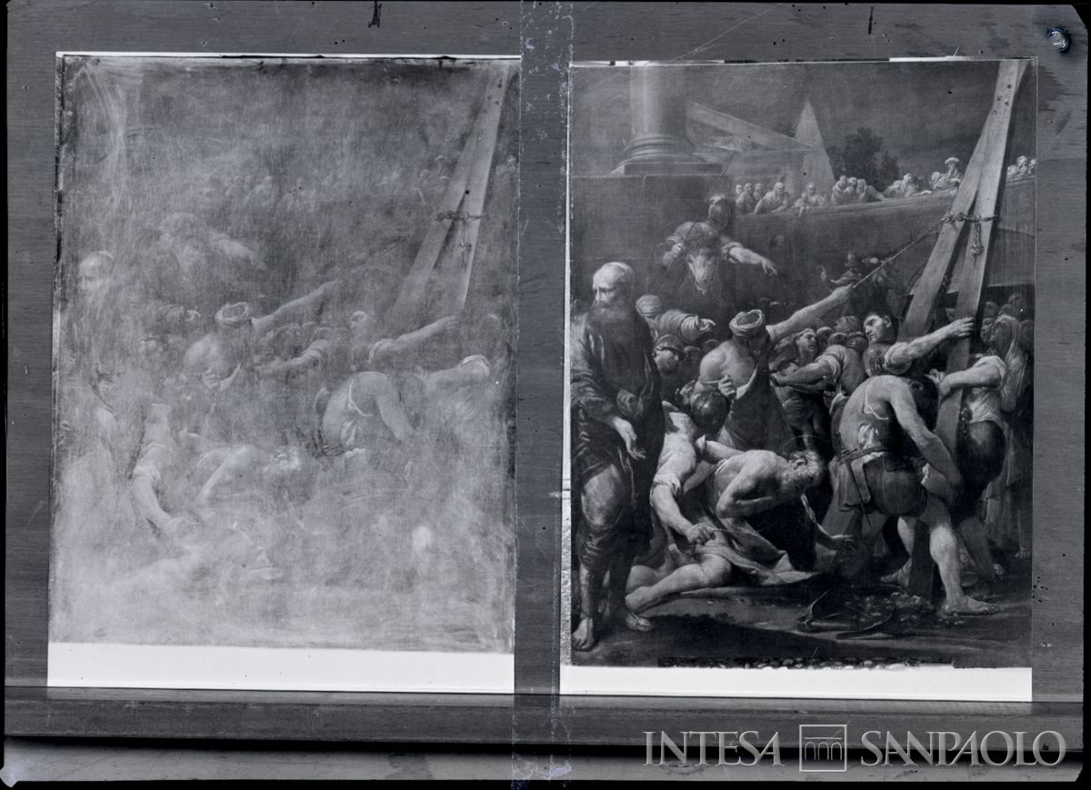 San Paolo D'Argon, Chiesa della Conversione di San Paolo: negativo di una riproduzione del dipinto dello Spagnoletto Il martirio di Sant'Andrea prima e dopo il restauro, 1962-1964