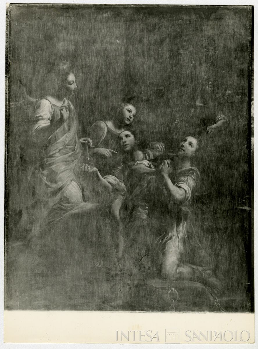 San Paolo D'Argon, Chiesa della Conversione di San Paolo: dipinto San Fermo e San Rustico visitati dagli angeli prima del restauro, 1962-1964