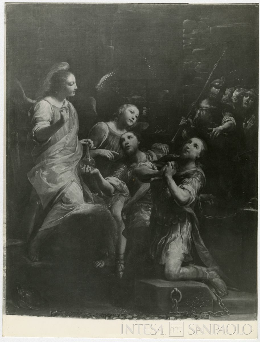 San Paolo D'Argon, Chiesa della Conversione di San Paolo: dipinto San Fermo e San Rustico visitati dagli angeli dopo il restauro, 1962-1964