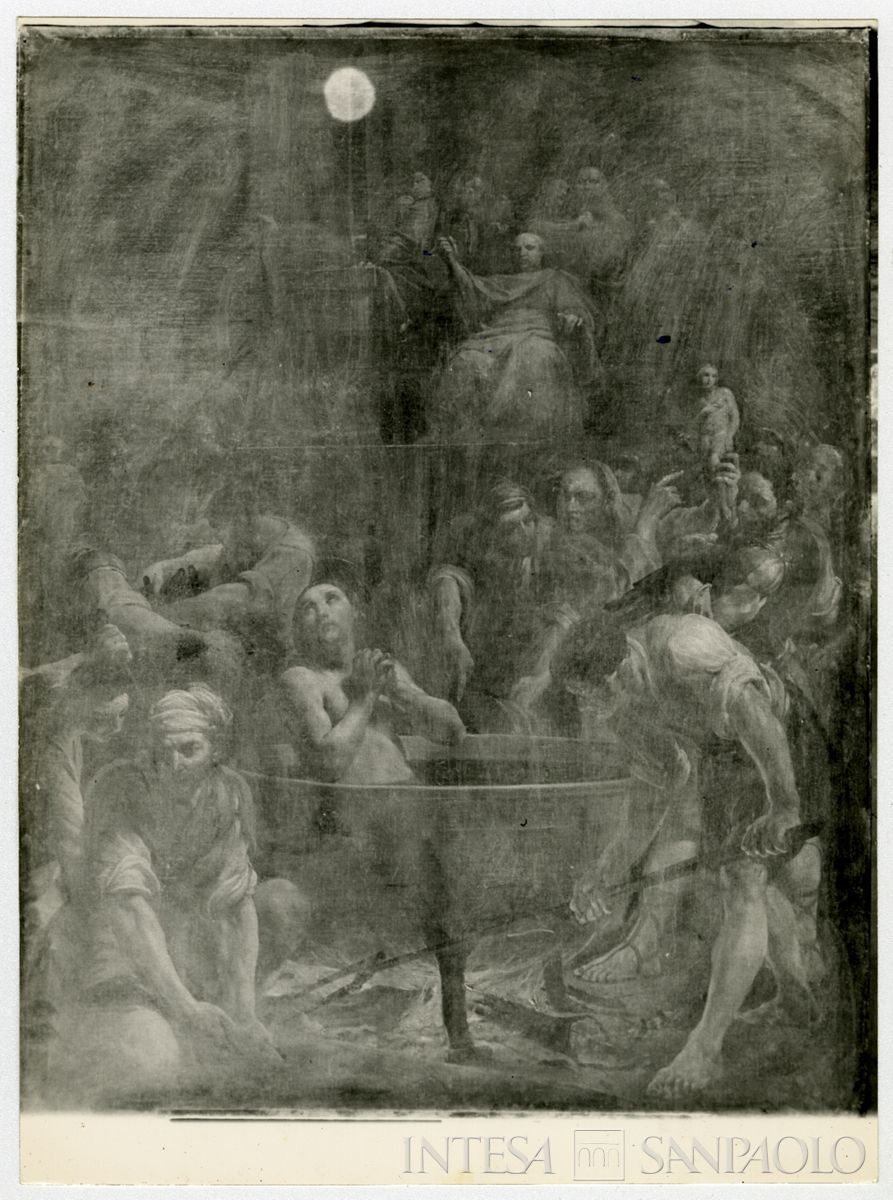 San Paolo D'Argon, Chiesa della Conversione di San Paolo: dipinto San Giovanni nella caldaia di olio bollente prima del restauro, 1962-1964