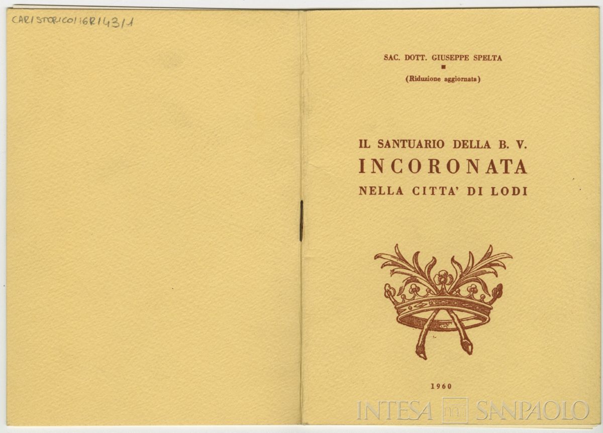 Lodi, Tempio Civico dell'Incoronata: copertina dell'opuscolo dove è presente la riproduzione della volta ottagonale all'interno della cupola nel Tempio Civico dell'Incoronata che raffigura i trionfi dei santi lodigiani, 1960-1962