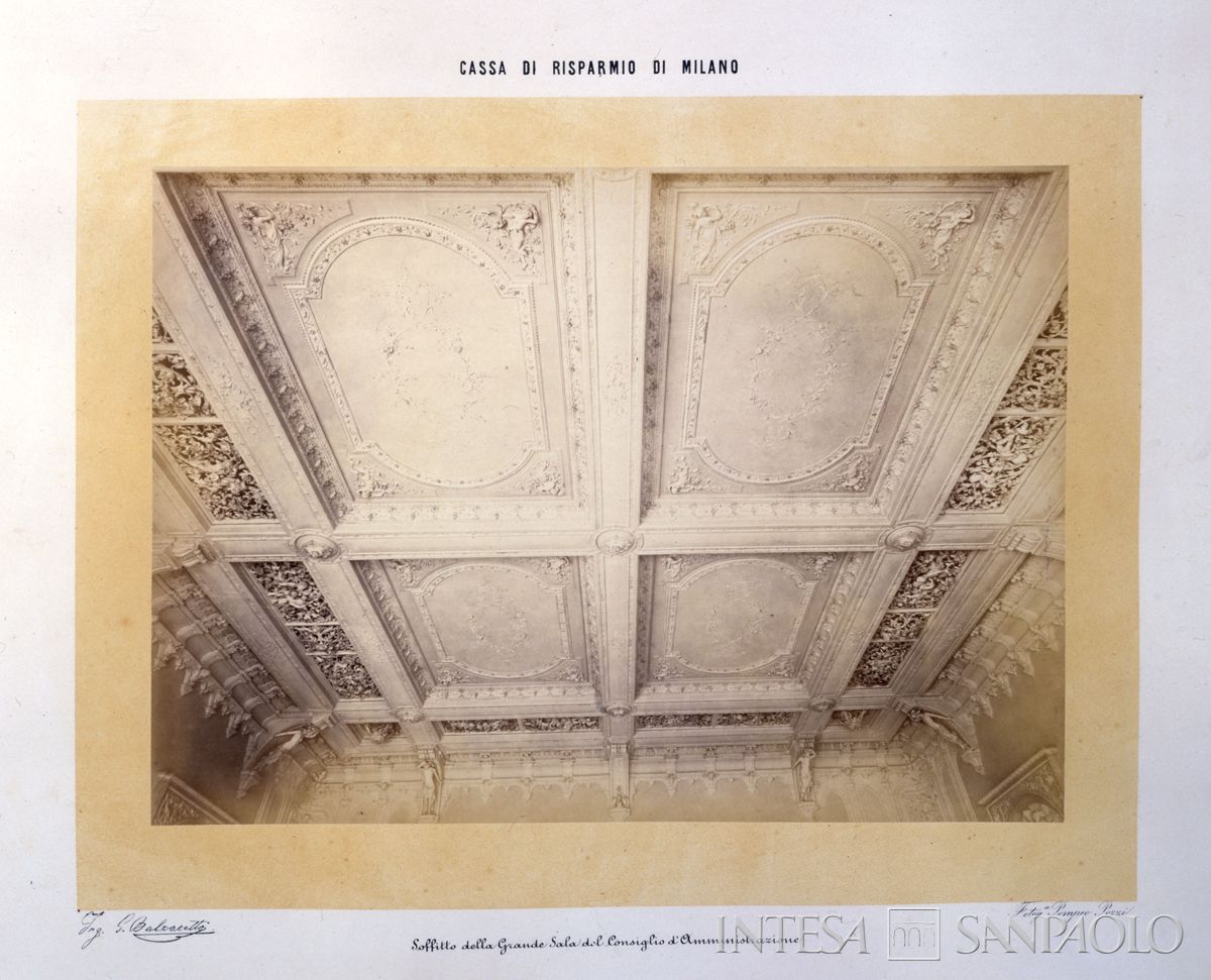 Cà de Sass, soffitto del Salone della Commissione Centrale di Beneficenza, riproduzione moderna dell'album del 1872 (Foto Nino De Angelis)