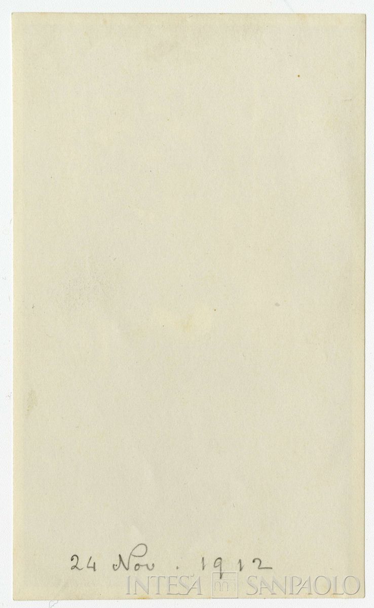 Bernardino Nogara ritratto seduto di profilo in interno, 24 novembre 1912 (fotografo sconosciuto), verso