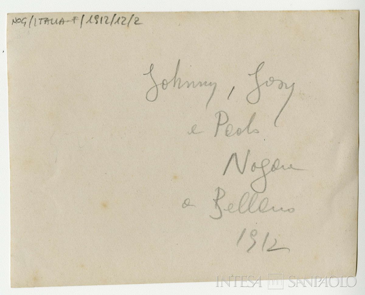 Nogara Paolo, Johnny e Josy a Bellano, 1912 circa (fotografo sconosciuto), verso