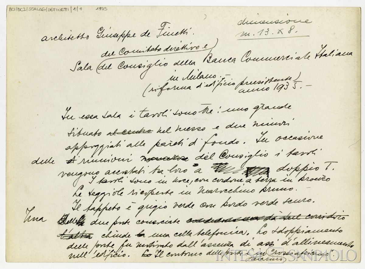 Piazza della Scala 6, Sala del Consiglio (arch. Giuseppe de Finetti), 1935 (verso)