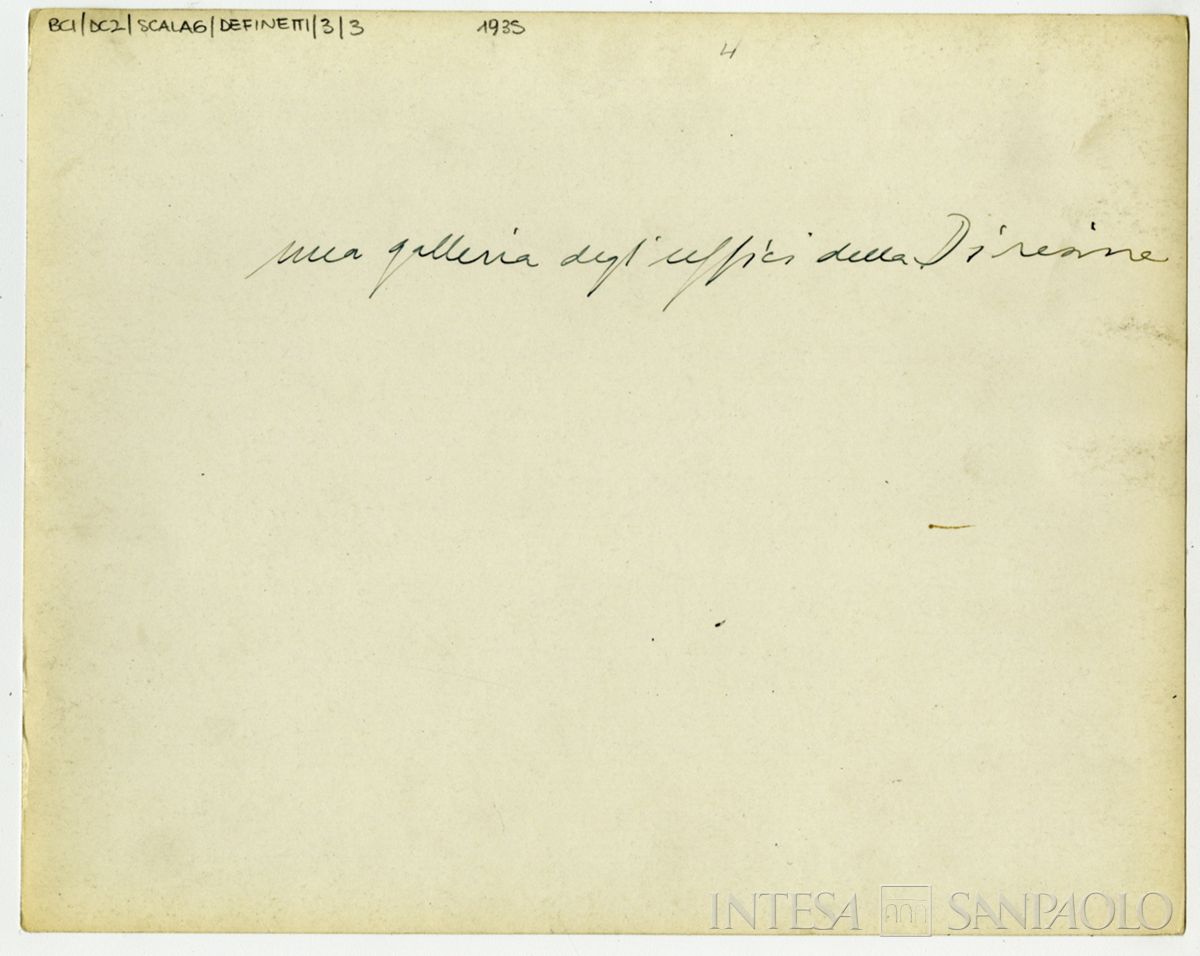 Piazza della Scala 6,Gallerie interne (arch. Giuseppe de Finetti), 1935 (verso)