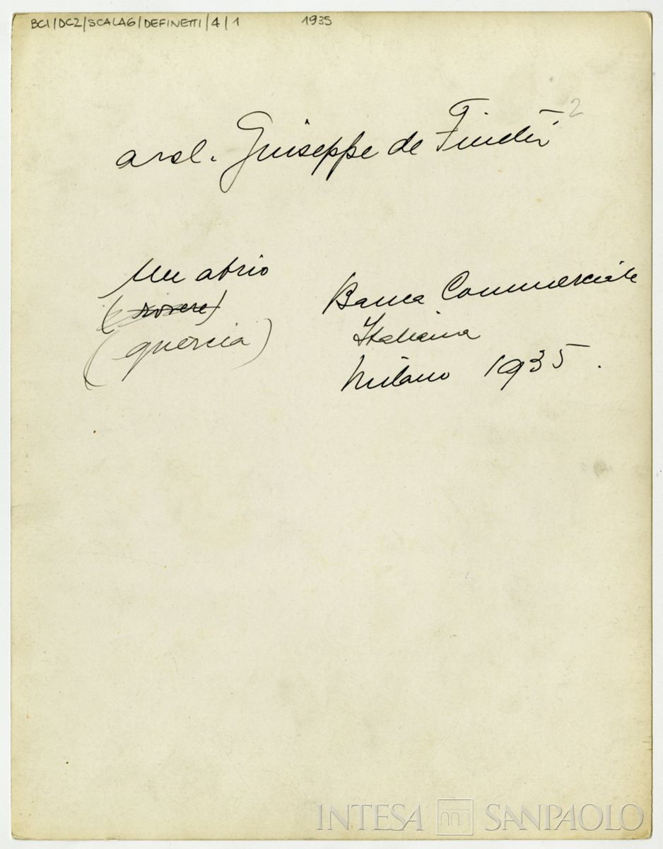 Piazza della Scala 6,Atrio degli ascensori (arch. Giuseppe de Finetti), 1935 (verso)