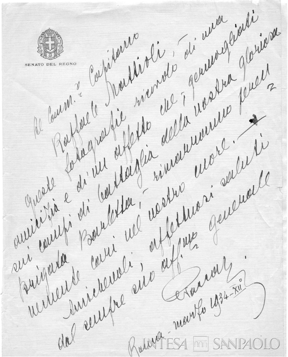 Accompagnatoria alle fotografie, autografa di Giuseppe Vaccari a Mattioli, Roma, marzo 1934