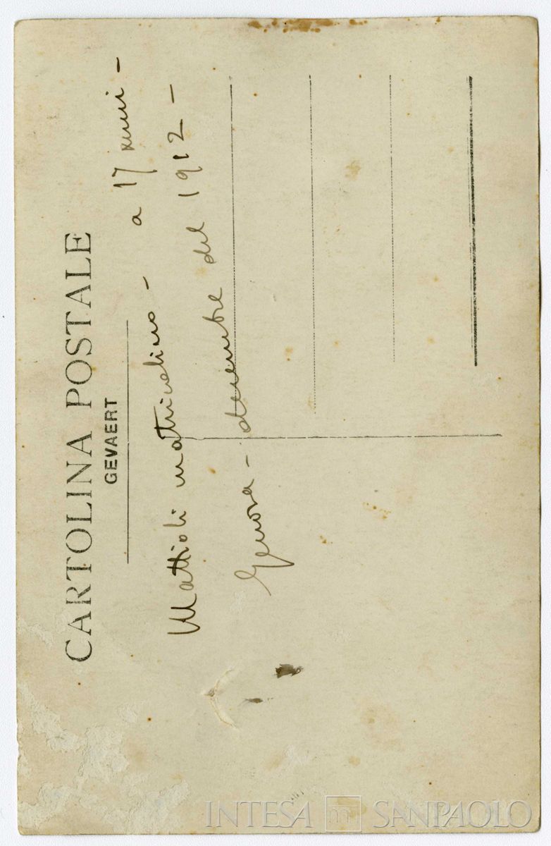 Mattioli matricolino a 17 anni, Genova, dicembre 1912 (fotografo sconosciuto) (verso)