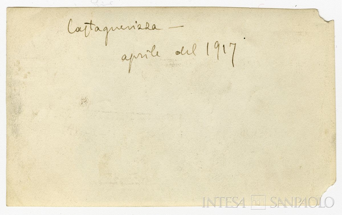 Raffaele Mattioli con alcuni soldati nella trincea goriziana, Castagnevizza sul Carso, 1916- aprile 1917 (fotografo sconosciuto) (verso)