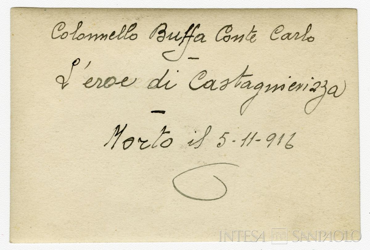 Colonnello Conte Carlo Buffa, Castagnevizza sul Carso, 1916- aprile 1917 (fotografo sconosciuto) (verso)