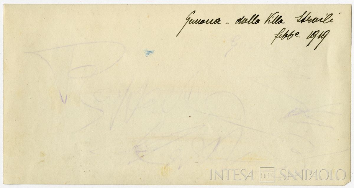 Veduta panoramica del territorio di Gemona scattata da Villa Stroili, febbraio 1919 (fotografo sconosciuto) (verso)