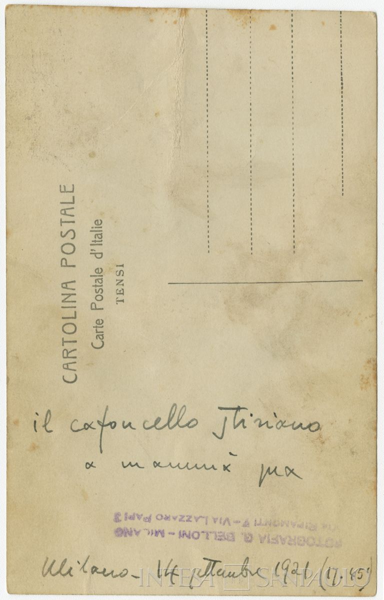 Giuliano Mattioli ad un anno, 14 settembre 1921 (fotografia G. Belloni) (verso)