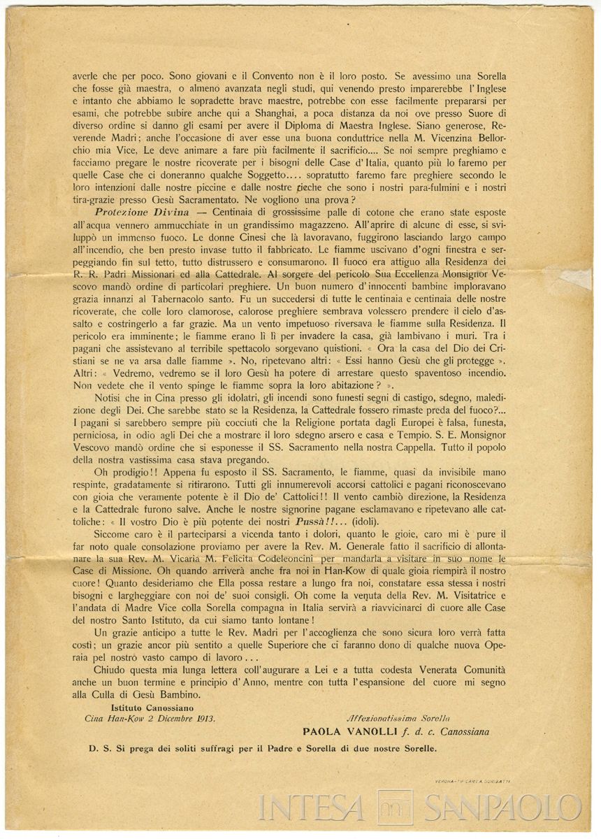 Allegato 2: dattiloscritto del 2 dicembre 1913 della sorella Paola Vanolli indirizzato alla Madre superiora, recante un resoconto dell'attività e delle opere svolte dal convento (p.8)