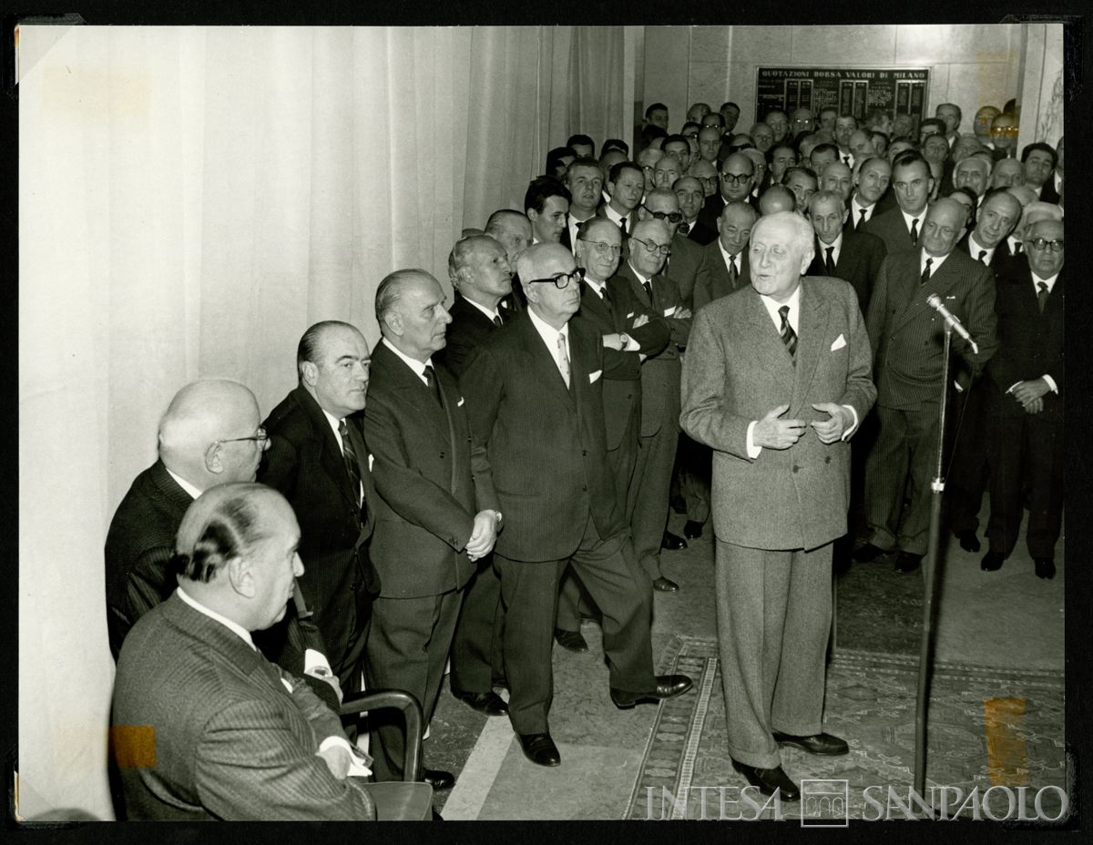 Intervento del presidente del Banco Ambrosiano Tommaso Gallarati Scotti, 7 dicembre 1963 (Publifoto)