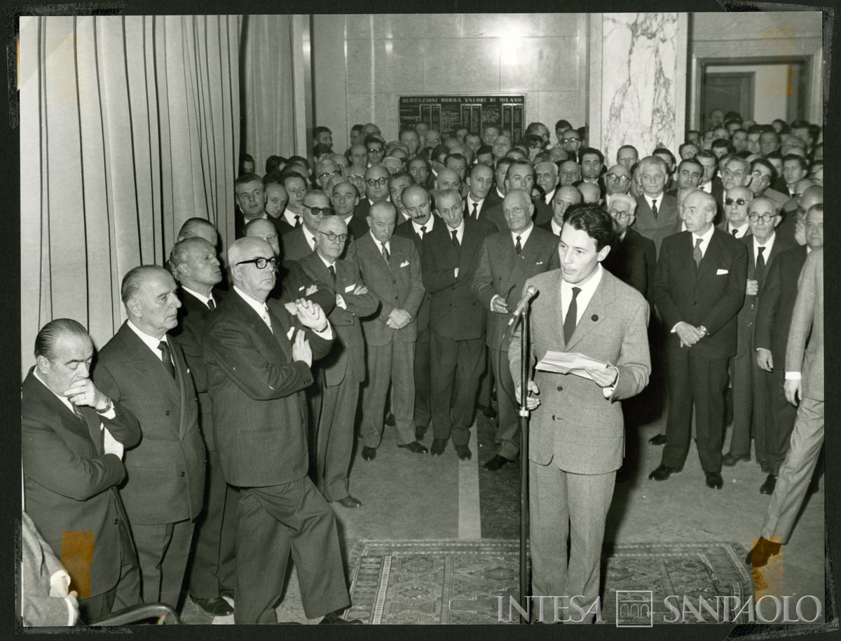 Intervento di persona non identificata al cinquantesimo di Carlo Alessandro Canesi, 7 dicembre 1963 (Publifoto)