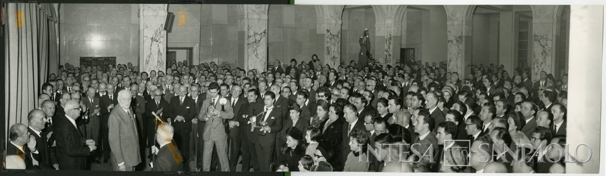 Intervento del presidente del Banco Ambrosiano Tommaso Gallarati Scotti, 7 dicembre 1963 (Publifoto)