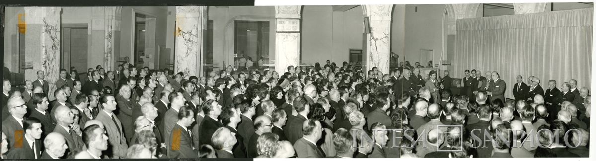 Intervento del consigliere delegato e direttore generale del Banco Ambrosiano Carlo Alessandro Canesi, 7 dicembre 1963 (Publifoto)