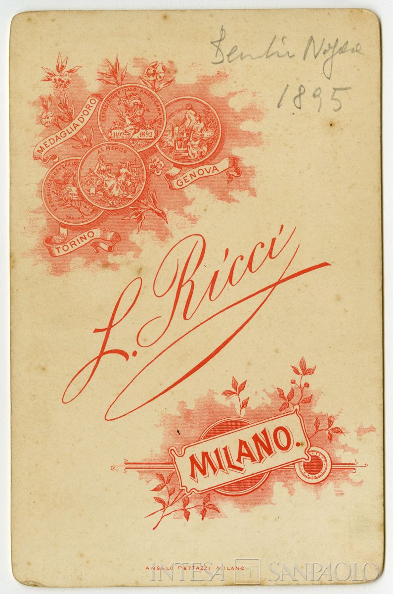 Bernardino Nogara ritratto in studio fotografico, 1895 (Leone Ricci), verso