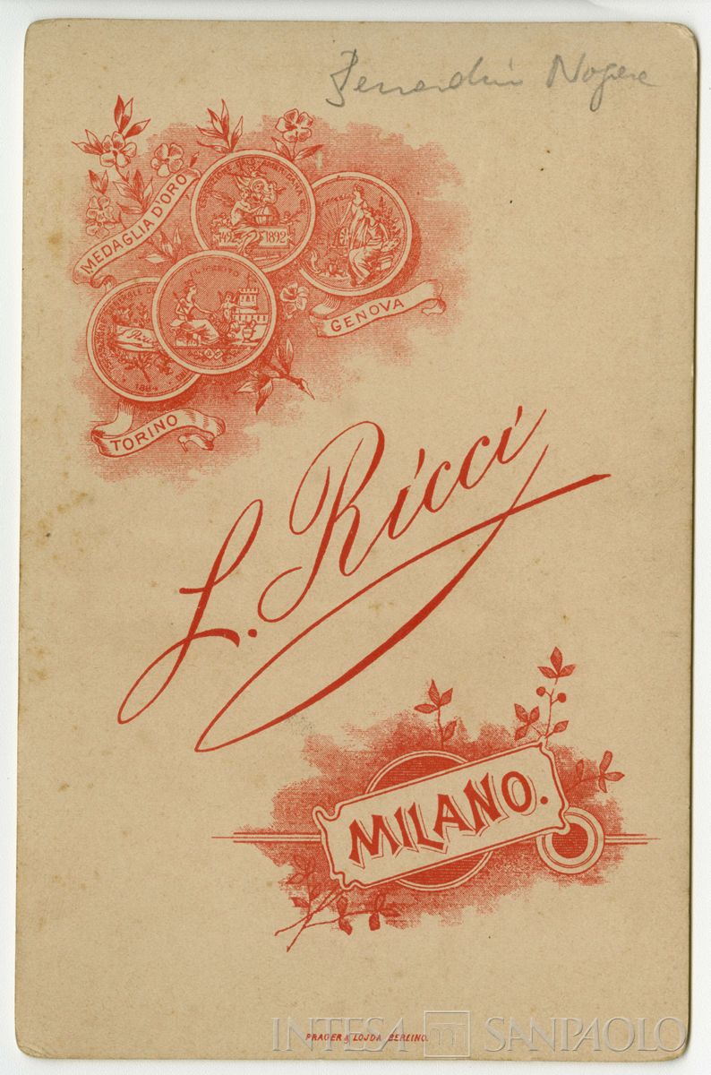 Bernardino Nogara ritratto in studio fotografico, 1895 circa (Leone Ricci), verso